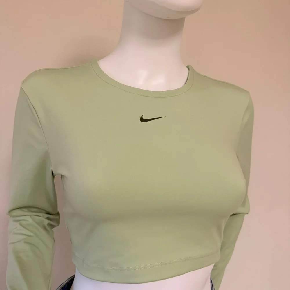 Nike Pro Dri-FIT Womens Long Sleeve Open Back Crop Top Lime Green Size Small